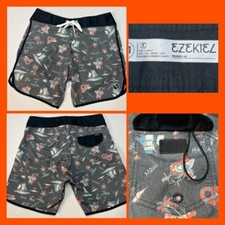 Ezekiel Swim Trunks 31x8 Aloha Hawaii Islands Pattern OC Board Shorts Gray EUC