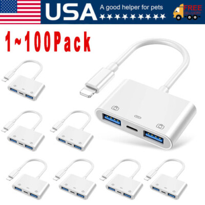 For iPhone to dual USB 3.0 Camera OTG Adapter with Charging Port for iPad Lot