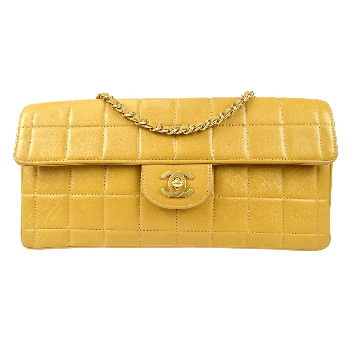 Chanel Lime-Green East-West Quilted Chocolate Bar Flap Bag in