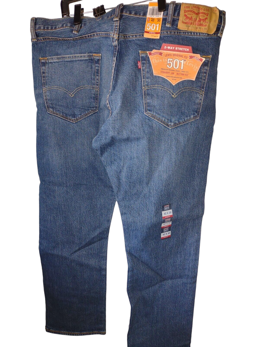 Levis 501 2 Way Stretch Straight Leg Button Fly Jeans NEW w Tags