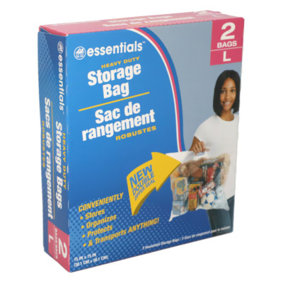 2 Bags Essentials Heavy Duty Storage Bag L Clear Double Zip Lock with Handle