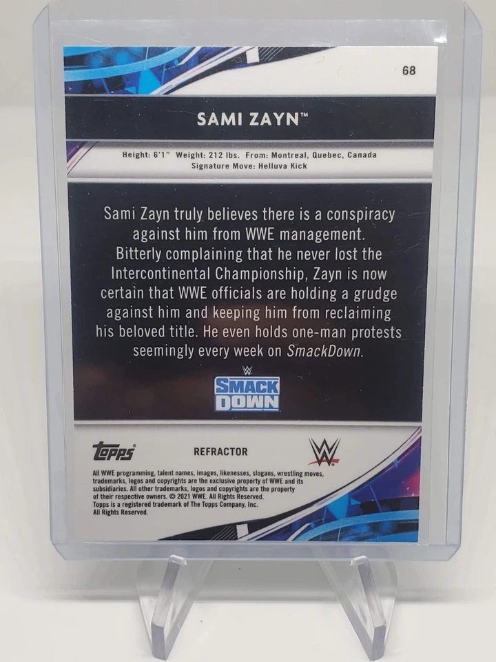 2021 Topps Finest WWE Refractor #68 Sami Zayn wrestling card - Image 2 of 2