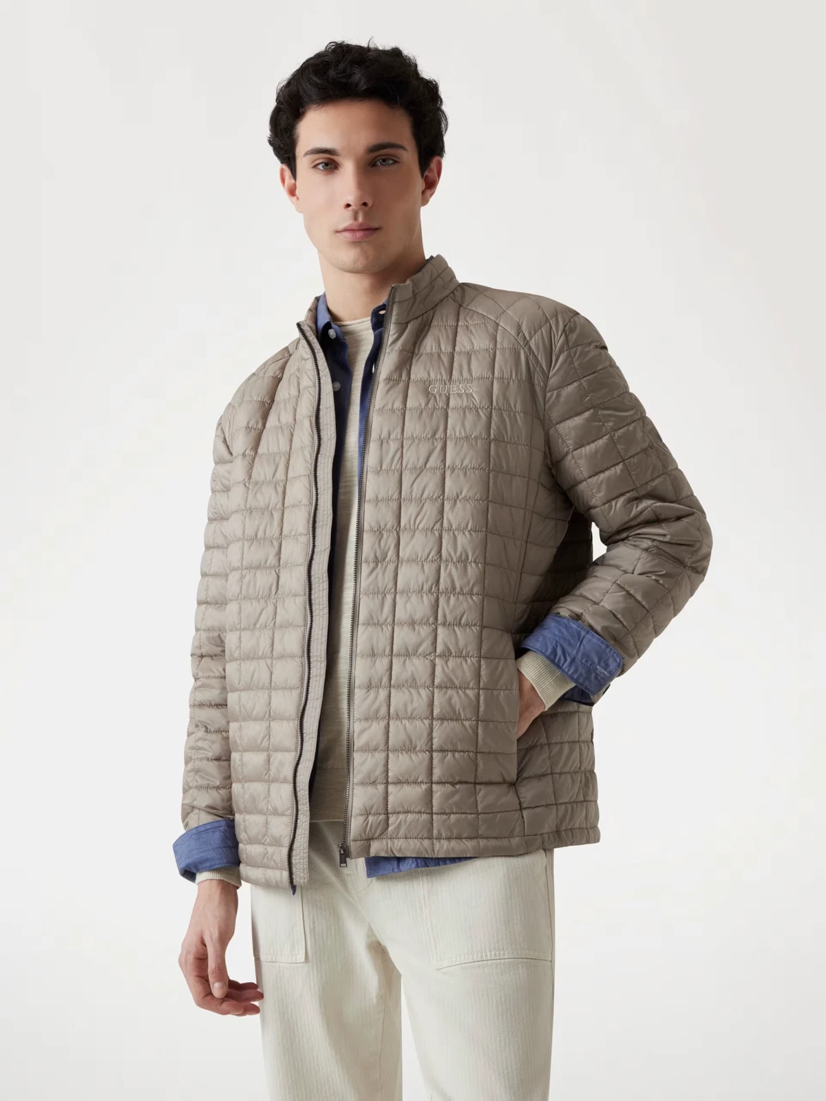 GUESS Men's Super Light Ecodown Packable Puffer Jacket Walnut Shell Medium