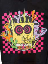 SpongeBob Squarepants Neon Graphic Hoodie Sweatshirt Men's L Nickelodeon Sleeves
