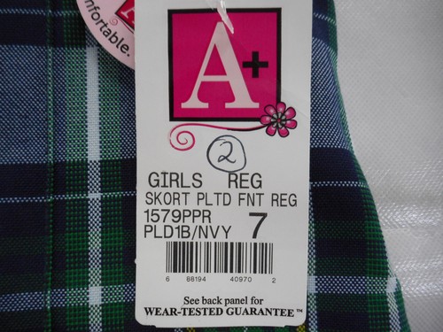 Girls A+ Multi-Color Plaid Box Pleat Uniform Skort Reg. Sizes 7 & 12 - Picture 5 of 5