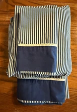 EUC Vtg Fieldcrest Cannon Twin Sheet Set-Flat & Fitted, 1 Case, Stripe, Navy/Wh