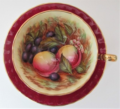 VTG Aynsley Cranberry & Gold Bone China Tea Cup & Saucer England Signed D. Jones