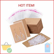 Anezus 100 Pcs Earring Display Cards with 200 Earring Backs and 100 Self-Sealing