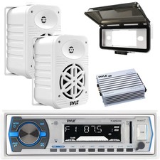 Pyle PLMRB29W AM FM Marine Receiver with cover, 2x 5.25" 500W Max Speakers, Amp