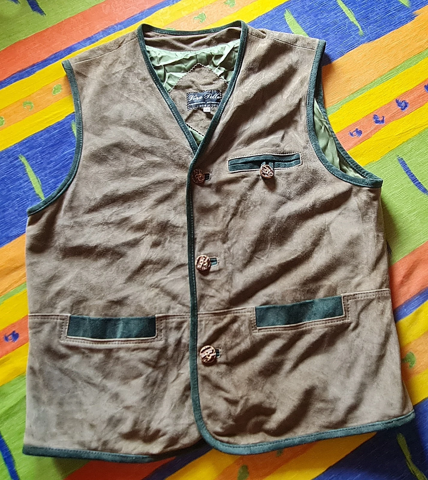 VEST VINTAGE VERA PELLE TRACHTEN OKTOBERFEST LEATHER MENS US 40 EU 50 - product detail image 4