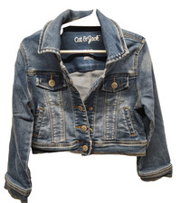 Cat  Jack Girls XS 4/5 Denim Jacket Blue Snap Front Stretch Jean Jacket EUC