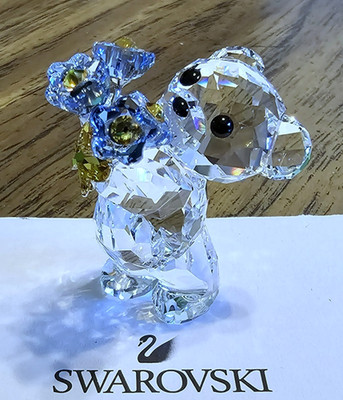   Swarovski Crystal 2019 Forget Me Not Flowers, Bouquet Kris Bear Figurine, Box