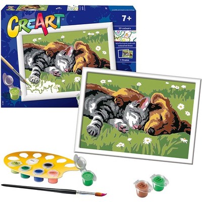 Schlafende Katze & Hund von Ravensburger Malen nach Zahlen inkl. Rahmen CreArt