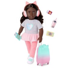 Our Generation Linzi 18" Doll with Luggage and Travel Accessories Set Dark Brown