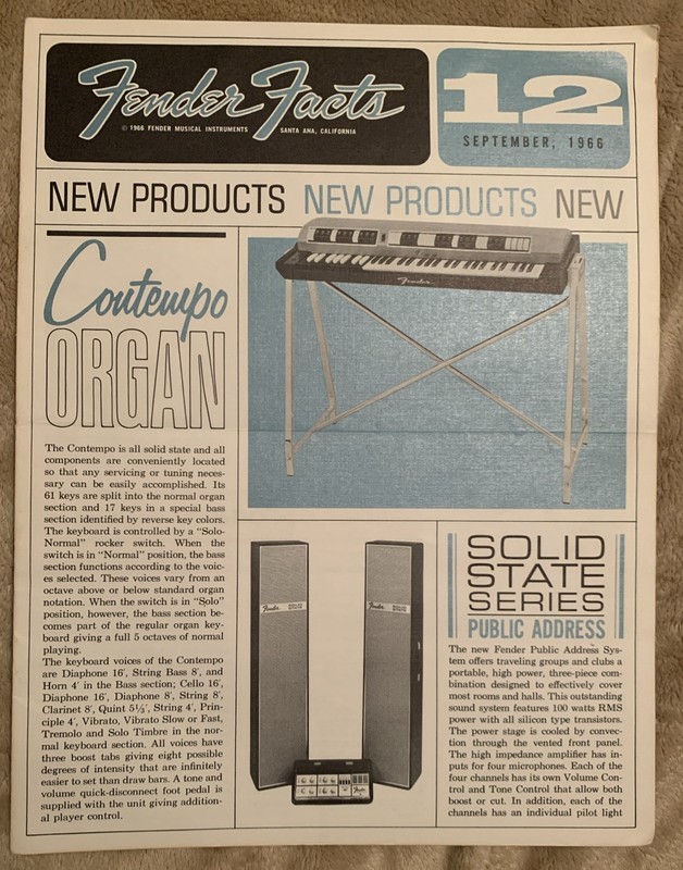 Sept 1966 Original Fender guitars Fun Facts #12 Newsletter Magazine Not Reprint