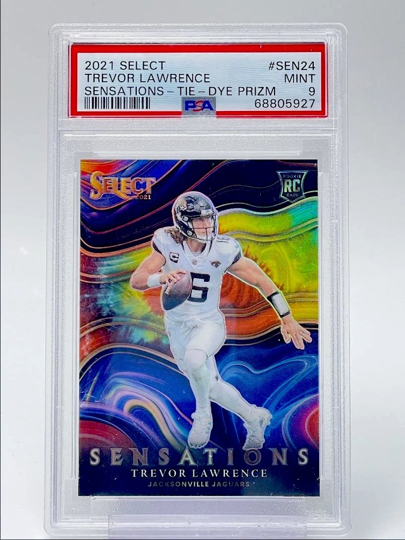 TREVOR LAWRENCE 2021 SELECT SENSATIONS ROOKIE TIE-DYE RC /25 PSA 9 Q2046