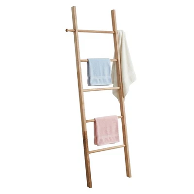 Échelle porte-serviettes, échelle déco/à linge en bois de noyer, 5 marches style - Photo 1/4