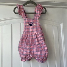Vintage Osh Kosh Bgosh Pink Plaid Ruffled Bubble Romper Size 24 Months Baby Girl