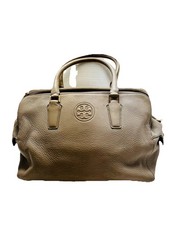Tory Burch Marion Triple Zip Medium Taupe Leather Satchel Dual Handles Footed