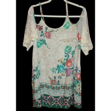 UMGEE Women's Medium Mini Dress Cold Shoulder Lace Sleeve Floral Strappy