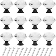 12 Pack Drawer Knobs Diamond Shaped Crystal Glass 30Mm Cabinet Knobs