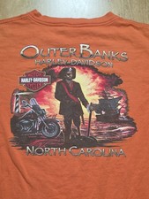 Harley Davidson T-Shirt Men XL Outer Banks NC Pirate Made In USA Orange See