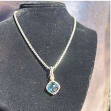 David Yurman Silver Blue Topaz Necklace Diamond