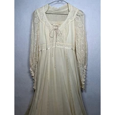70's Gunne Sax by Jessica Prairie-Style Lace Sleeves Bodice Dress Cream Size 7