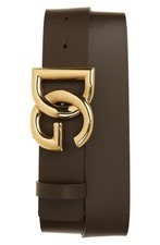 Dolce & Gabbana DG Logo Buckle Leather Belt in Moro /Gold Size 85 - 34US