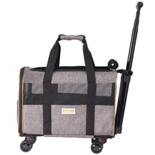Cat Carrier with Wheels, Airline Approved Rolling Pet Carrier with Telescopic Ha