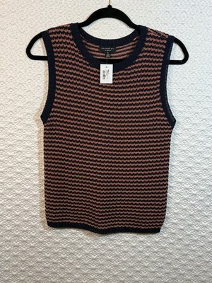 Current Air Sweater Vest Blue/peach Strip Knit Crew Neck Women s M NWOT