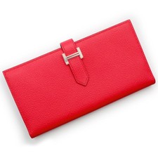 HERMES Bearn Soufflet Wallet Epsom calfskin Rose Extreme