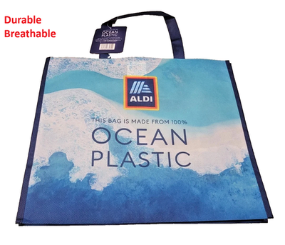#ad ALDI Reusable Shopping Bag Tote 100% Ocean Plastic 16x14“ Blue New Large 1PC $4.99