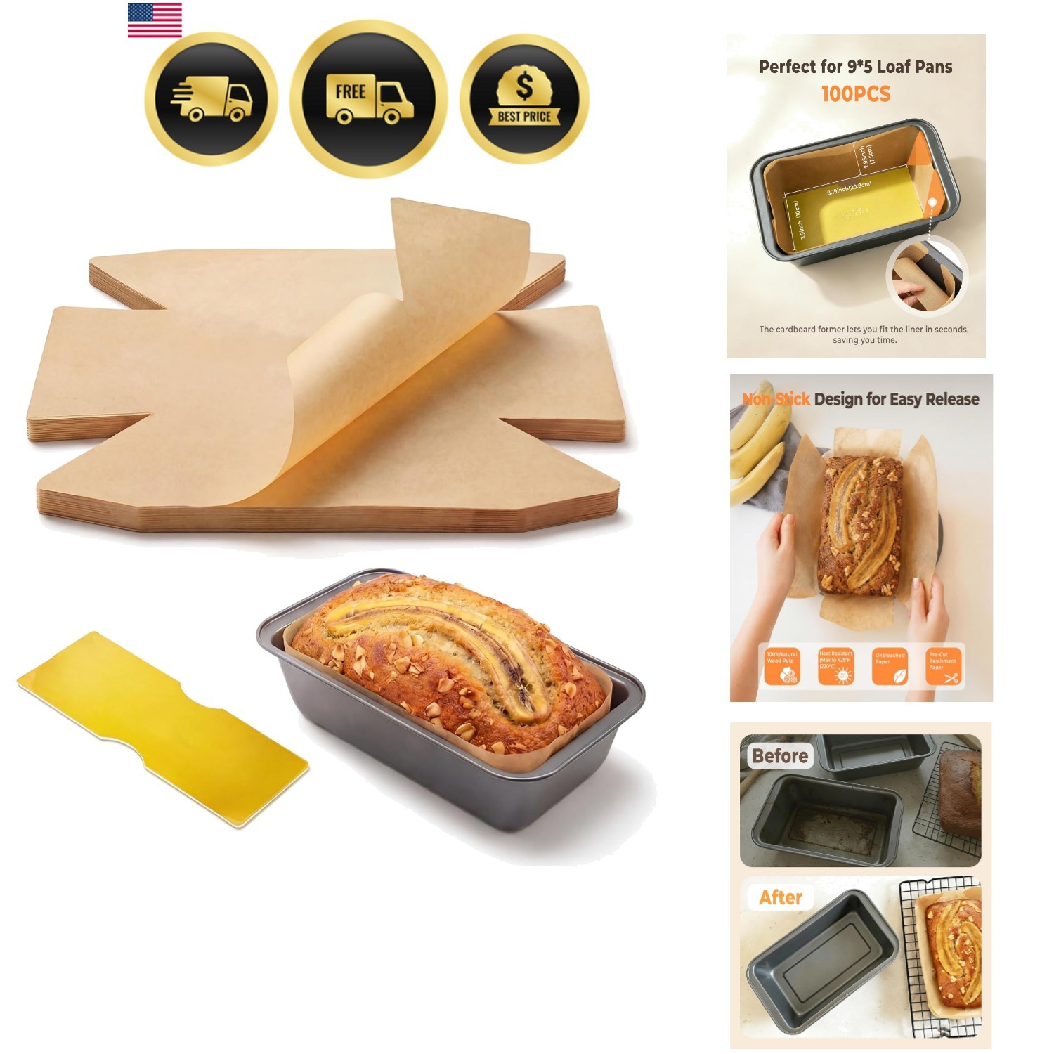 Loaf Pan Liners 9x5 Inch 100 Pack