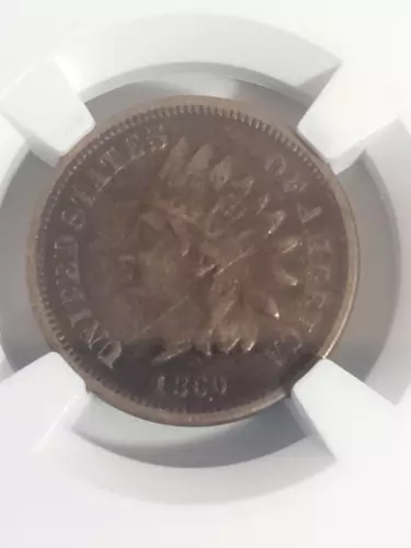 Indian Head Cent 1860 Pointed Bust NGC VF Details Environmental Damage