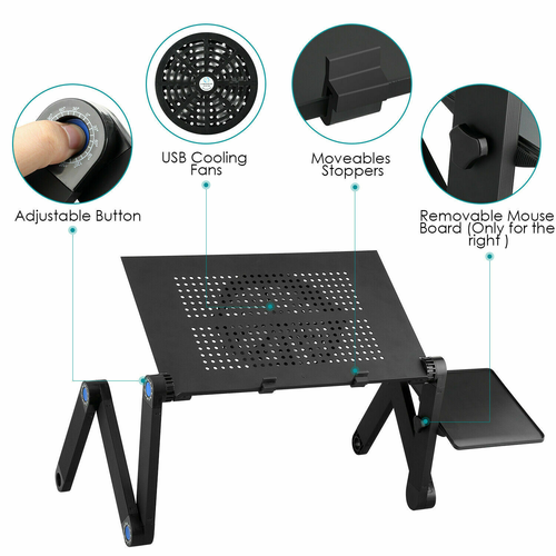 360° Adjustable Foldable Laptop Table Stand Lazy Sofa Desk Tray W/Cooling Fan - 第 7/29 張圖片
