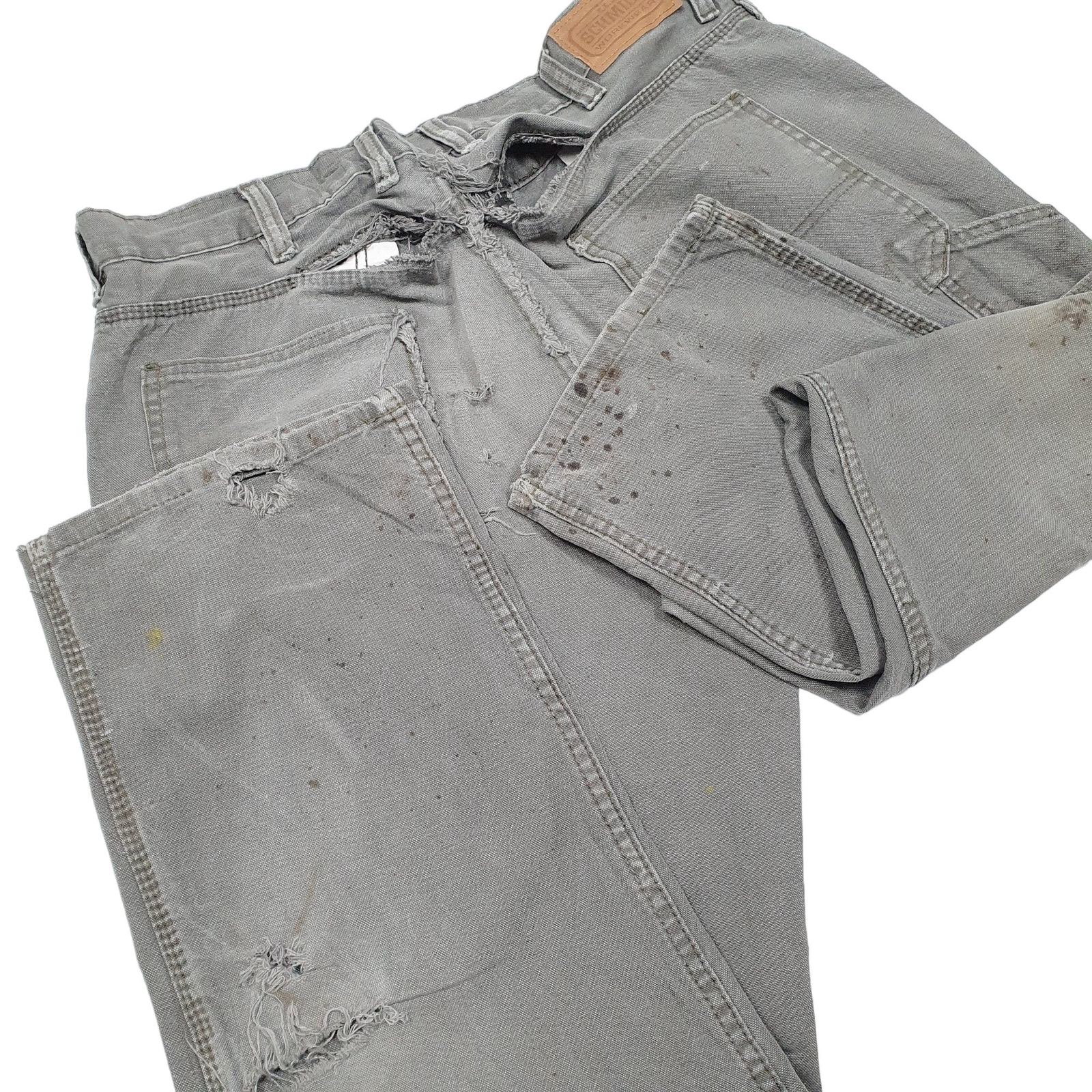 SCHMIDT Carpenter Workwear Trousers Cotton Khaki Mens W38 L32 image 4