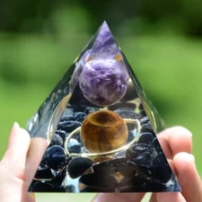 Amethyst And Tigers Eye Crystal Sphere Orgonite Pyramid Chakra Energy Stone US