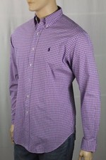 Ralph Lauren Pink Blue Plaid Classic Dress Shirt Navy Blue Pony NWT