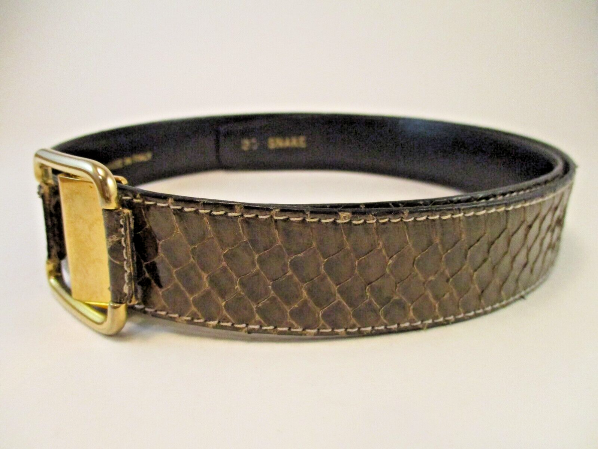 Vintage Bazzini Snakeskin Belt Made in Italy Gold Metal Block Buckle Size 26 Bazzani Belt Genuine Snakeskin Women main image 3
