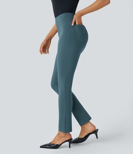 Halara Flex High Waisted Back Side Pocket Tapered Work Pants in Nighttime Blue S - Picture 2 of 13