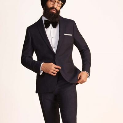 NWT MOSS BROS LONDON Slim Fit Ink Houndstooth Dress Jacket 36R Blue Black 