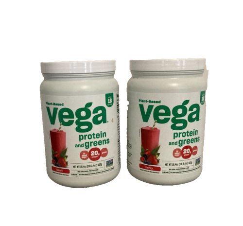 2 Pack Vega Plant Based Protein & Greens Berry 18.4oz Exp. JUNE 14 2025