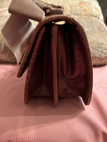 Talbots Copper Gold Leather Purse Bag W Velvet Bow Handle Brass Buckle Hardware - Picture 11 of 20
