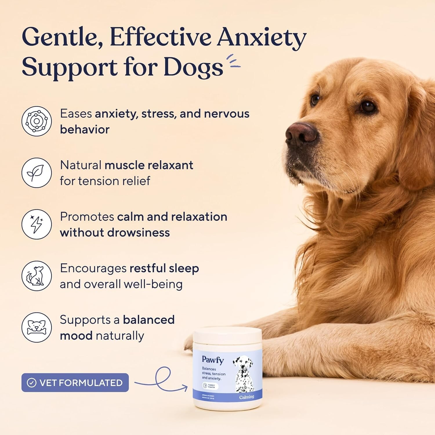 Pawfy Calming Chews for Dogs – Natural Soothing Aid | 30 Tasty Turkey Treats