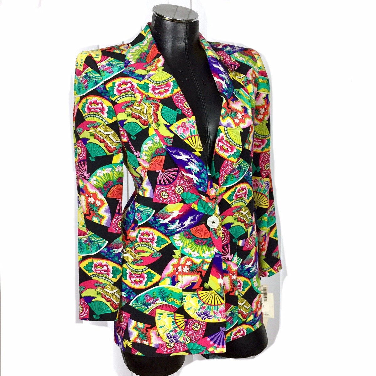 Vtg Dana Buchman Womens Chinese Asian Floral Fan Pagoda Silk