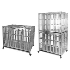 Confote 2pcs 42" Stackable Heavy Duty Dog Kennel Pet Stainless Steel Crate Cage