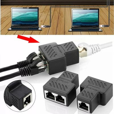 2X RJ45 Splitter Adapter 1to2 Ways Dual Female CAT5/6/7 LAN Ethernet Cable ABS
