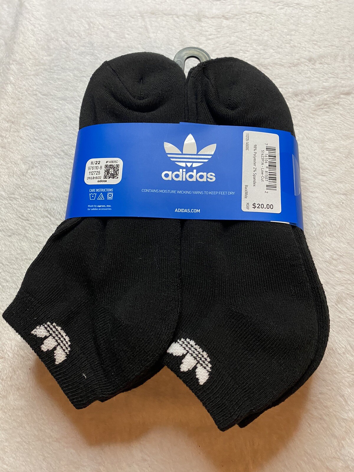 Men’s Adidas LowCut Socks 6Pair (Shoe Sz 612) Black/White NWT 20 eBay