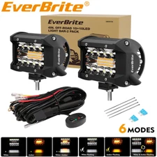 EverBrite 2PCS 4" 60W LED Pods Off Road Light Pods White Amber Strobe 12V Lights